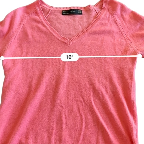 Zara Women’s Pink V Neck Long Sleeve Lightweight Fitted Sweater Size Small - Picture 5 of 6